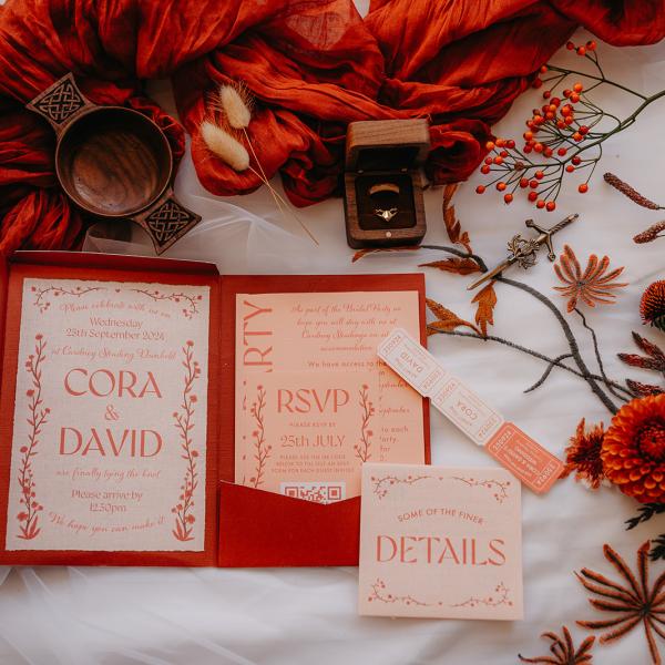 Autumnal rustic wedding stationary at Cardney Steading