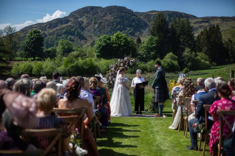 Lochside wedding ceremony at Cardney Steading in Scotland