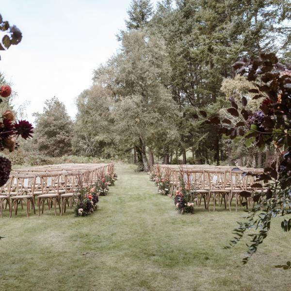 woodland wedding ceremony setup cardney steading venue