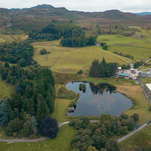 ariel view loch wedding countryside scotland cardney steading
