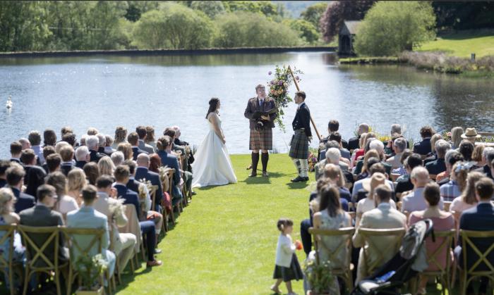 Outdoor wedding setting at Cardney Steading in the Perthshire countryside