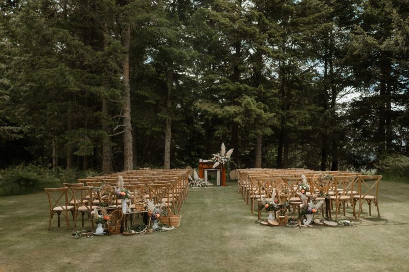 Woodland wedding ceremony at Cardney Steading