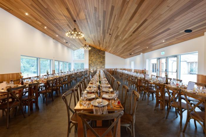 The Dalradian dining room with loch views at Cardney Steading Barn Weddings